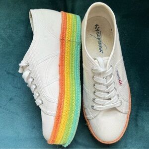 SUPERGA RAINBOW PLATFORM ESPADRILLE FLATFORM LACE UP SNEAKERS SIZE 8.5